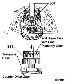 b. Using SST and a press, press-fit the front planetary gear. NOTE: Do not apply excessive pressure to it. Fig. 343: Identifying Front Planetary Gear c.