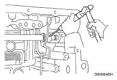 Fig. 419: Identifying Parking Lock Rod 46. INSTALL MANUAL VALVE LEVER SUB-ASSEMBLY a. Install a new spacer and manual valve lever shaft to the transaxle. Fig.