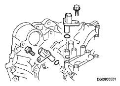 Fig. 445: Identifying Speed Sensor With Bolts 62. INSTALL OIL COOLER INLET TUBE UNION a. Coat a new O-ring with ATF, and install it to the union. b. Install the union to the transaxle.