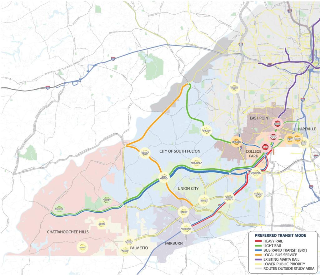 Phase 1 Public Priorities Transit Mapping Results South Point Fulton A County I-85 Roosevelt Highway/Highway 29