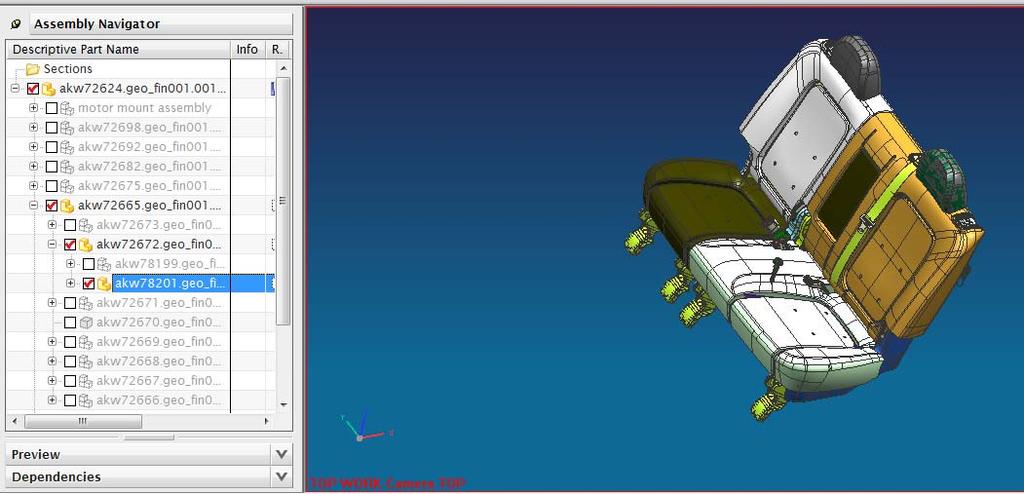 AKW78201 (second row seats) Step 3 Access the component within the CAD master file (AKW72624). Figure 5 Rear Seats Opened within Master CAD file.