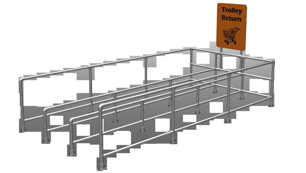 Secure storage for trolleys at shopping complexes and airports. Easily repaired, adapted or added to.