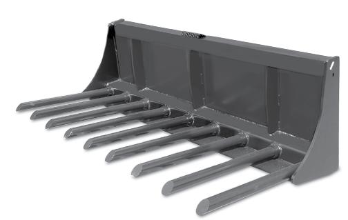 Recommended for machines under 55 HP 1 1/2" cold rolled steel tines Available sizes: 54", 60", 66", 72" Compact Tractor Manure Fork Specs