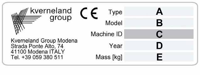 Getting to know your machine Technical specifications Identification plate General characteristics NGH All machines carry an identification plate which indicates: the type of machine (Ref.