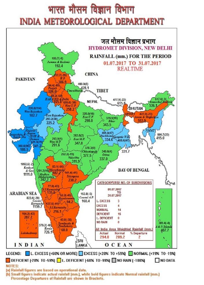 Source: India Meteorological Department (IMD) 1.4 Kerosene: Kerosene consumption recorded de-growth of -36.8% during July, 2017 and -34.
