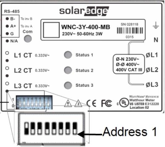 To configure Meter 1 (Non-SolarEdge Inverter Production Meter) 2 : 1 The meter is pre-configured to address 2.