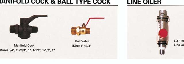 MANIFOLD COCK & BALL TYPE COCK LINE OILER Manifold Cock (Size) 3/4, 1 X 3/4, 1, 1-1/4, 1-1/2, 2 Ball Valve (Size) 1 x3/4 LO-150N Line Oiler CLAW COUPLING Female Pipe Thread FT-3 : 3/8 FT-4 : 1/2 FT-6