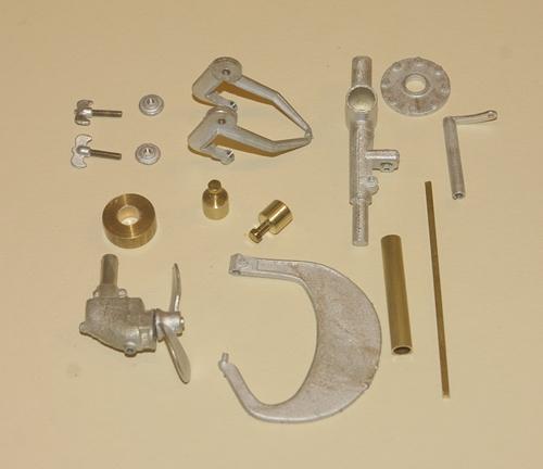 Lower unit The lower unit consists of the parts in the picture. The brass parts are as follows: Shaft tube K&S 3/16 brass tubing 1.