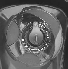 PRE OPERATING INSPECTION Check and refueling Insert the key and turn to open position for opening the fuel cap. After refueling, insert the cap properly and turn the key to lock position.