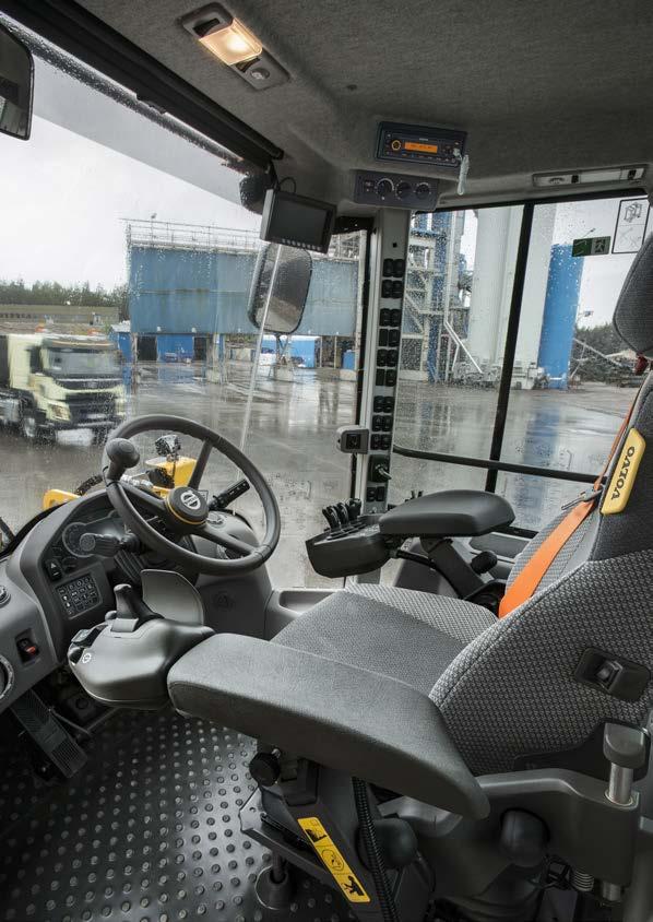 Volvo cab The spacious ROPS/FOPS certified cab features ergonomically placed controls, all-around visibility and ample storage.