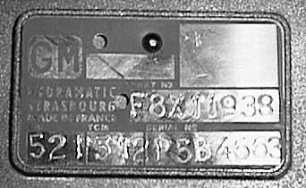 The plate provides a two character alpha code signifying identification. Refer to the alpha code when ordering a replacement transmission.