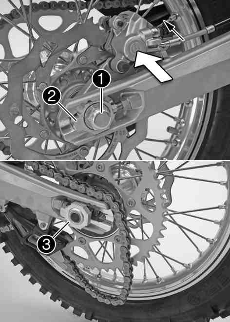 42) Pull the front wheel brake and push down hard on the fork several times to align the fork legs. Fully tighten screw. Screw, fork stub M8 15 Nm (11.