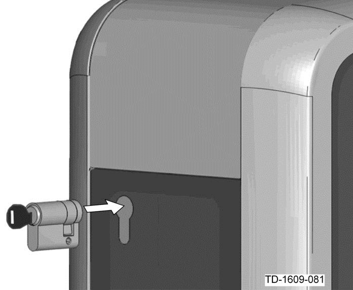 Using the charging station Inserting the cylinder lock Turn the key 180 so that the lock nose faces downwards.