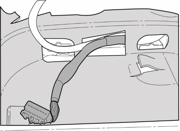 21. Amp wire harness should exit the carpet from the same hole as the seat harness (as circled).