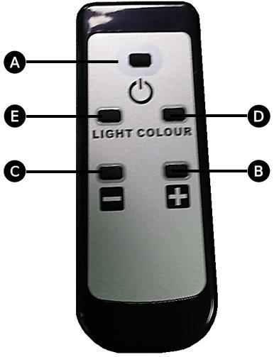 Wireless Remote Control Power button: switches ON / OFF lamp power. Brightness button: increases lamp brightness in 5 steps. Brightness button: decreases lamp brightness in 5 steps.