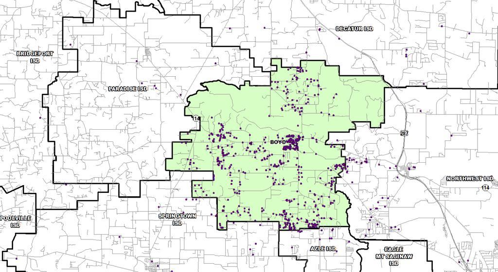 Student Density Map Boyd ISD has 178 students residing outside the