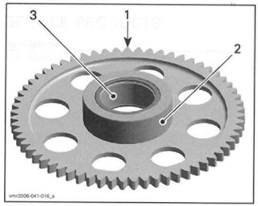 Starter double gear 3. Starter gear 4. Location pins SPRAG CLUTCH NOTE: Sprag clutch, housing and gear must be replaced at the same time, if damaged.