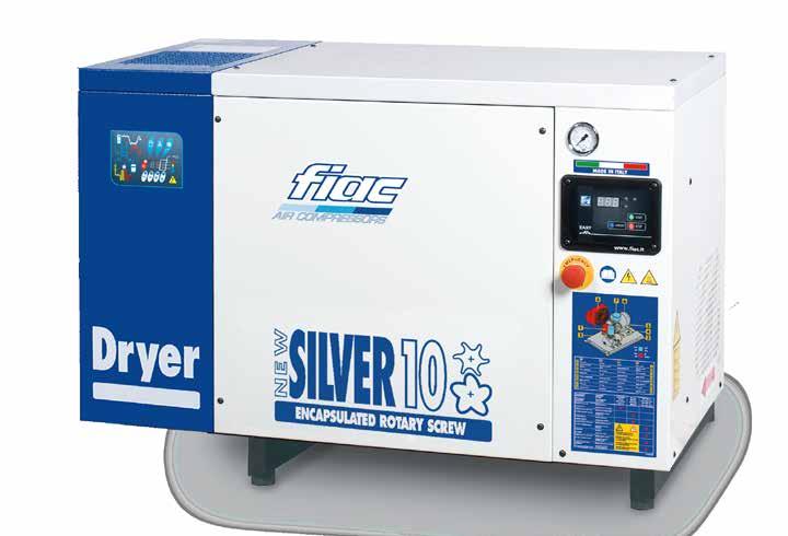 Silent encapsulated rotary screw compressors with or without dryer Module: compressor + dryer NEW SIVER compressors of 10 and greater are available with the high efficiency IE3 motor Belt drive NEW
