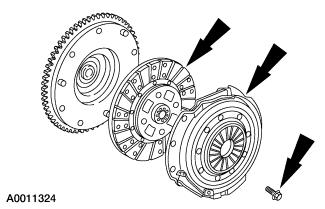 Page 2 of 16 2. Remove the bolts, the clutch pressure plate and the clutch disc (7550). 3. Remove the flywheel. Install the guide studs. 2. Remove the bolts. 3. Remove the reinforcing ring (7.