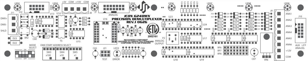Precision Demultiplexer Printed Circuit Board DMX INPUT/THRU Connection (J11) This internal DMX connection may be used alternatively to the external 5-Pin XLR connectors.
