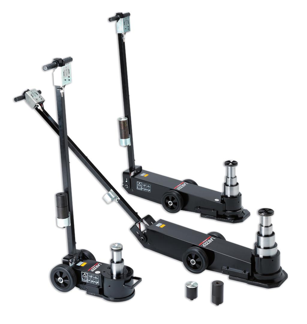 AIR SERVICE JACKS From 30 to 80 Tn. Telescopic models with two and three stages. Operated by an air/hydraulic pump. Air pressure required: 8 to12 bar. Ram return is automatic.