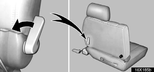 COMFORT ADJUSTMENT Folding up second seat for third seat entry 16X185b 16X186b Third seat Lean forward and pull the lock release lever. Then lean back to the desired angle and release the lever.