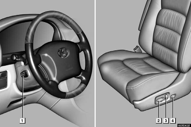 PICTORIAL INDEX SEAT AND STEERING WHEEL 00X003f Page 1 Tilt and telescopic steering adjustment switch............. 100 2 Seat position, seat cushion angle and height control switch.