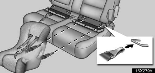COMFORT ADJUSTMENT 16x279b Type A: 2. Latch the hooks of lower straps onto the anchorages and tighten the lower straps. 16x278b If your child restraint system has a top strap, it should be anchored.