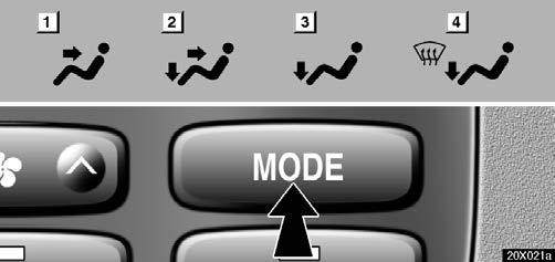 AIR CONDITIONING SETTING OPERATION manual control When one of the manual control buttons is depressed while operating in automatic mode, the mode relevant to the depressed button is set.