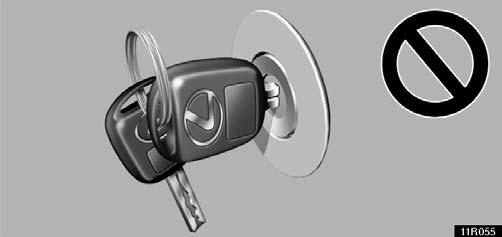 press the key ring against the key grip. Doing so may prevent the engine from starting, or may cause the engine to stop soon after it starts.