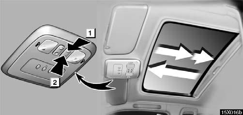 EXTERIOR EQUIPMENT MOON ROOF To close the moon roof, push the switch on the front side. The moon roof will fully close. To stop partway, push the same switch or TILT switch.
