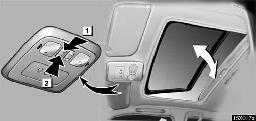 When you push the switch again, the moon roof will open fully. To stop partway, push the same switch or push the TILT switch while the moon roof is moving.