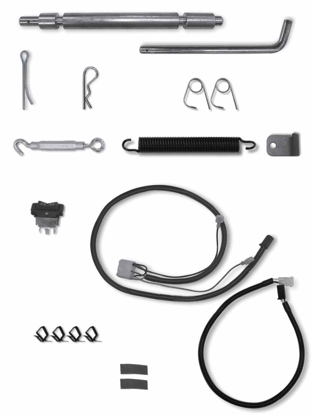 Hardware Bag Contents A - HITCH SUPPORT SHAFT B - HITCH LATCH PIN C - COTTER PIN D - HAIR PIN E - SAFETY CLIP (Qty.