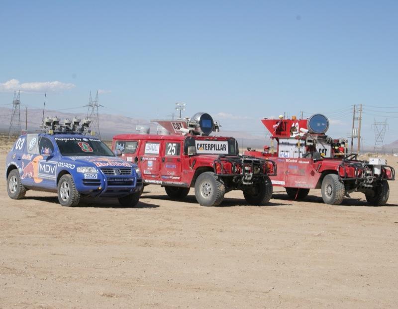 Figure 1. Stanley (left), Sandstorm (right) and H1ghlander, were the top three finishers in the DARPA Grand Challenge.