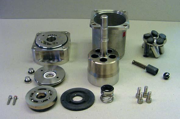 Flange Housing with swash plate and bearing Cylinder barrel Retaining plate Pistons Plugs Spring guide Retaining