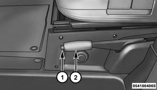 248 STARTING AND OPERATING PARKING BRAKE Before leaving the vehicle, make sure that the parking brake is fully applied. The parking brake lever is located on the outboard side of the drivers seat.
