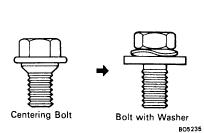 BO24 HOOD HOOD ADJUSTMENT BO07A01 1. SUBSTITUTE BOLT WITH WASHER FOR CENTERING BOLT Since the centering bolt is used as the hood hinge set bolt, the hood cannot be adjusted with it on.