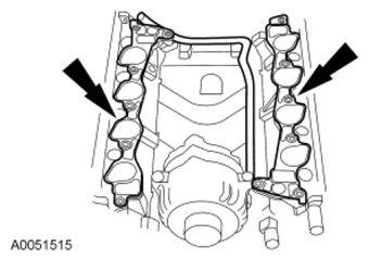 Remove the 8 bolts and the intake manifold. Remove and discard the intake manifold gaskets. Clean the sealing surfaces.