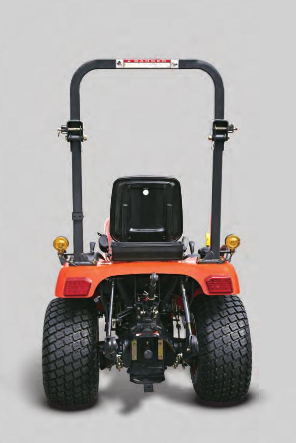 The flip up PTO guard ensures easy implement attachment. The bent lower link assist with easy implement installation.