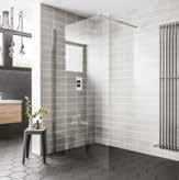 wetrooms, 1850mm enclosures 6mm toughened safety glass Polished Silver Concealed fixings Generous adjustment Colour matched, soft close door