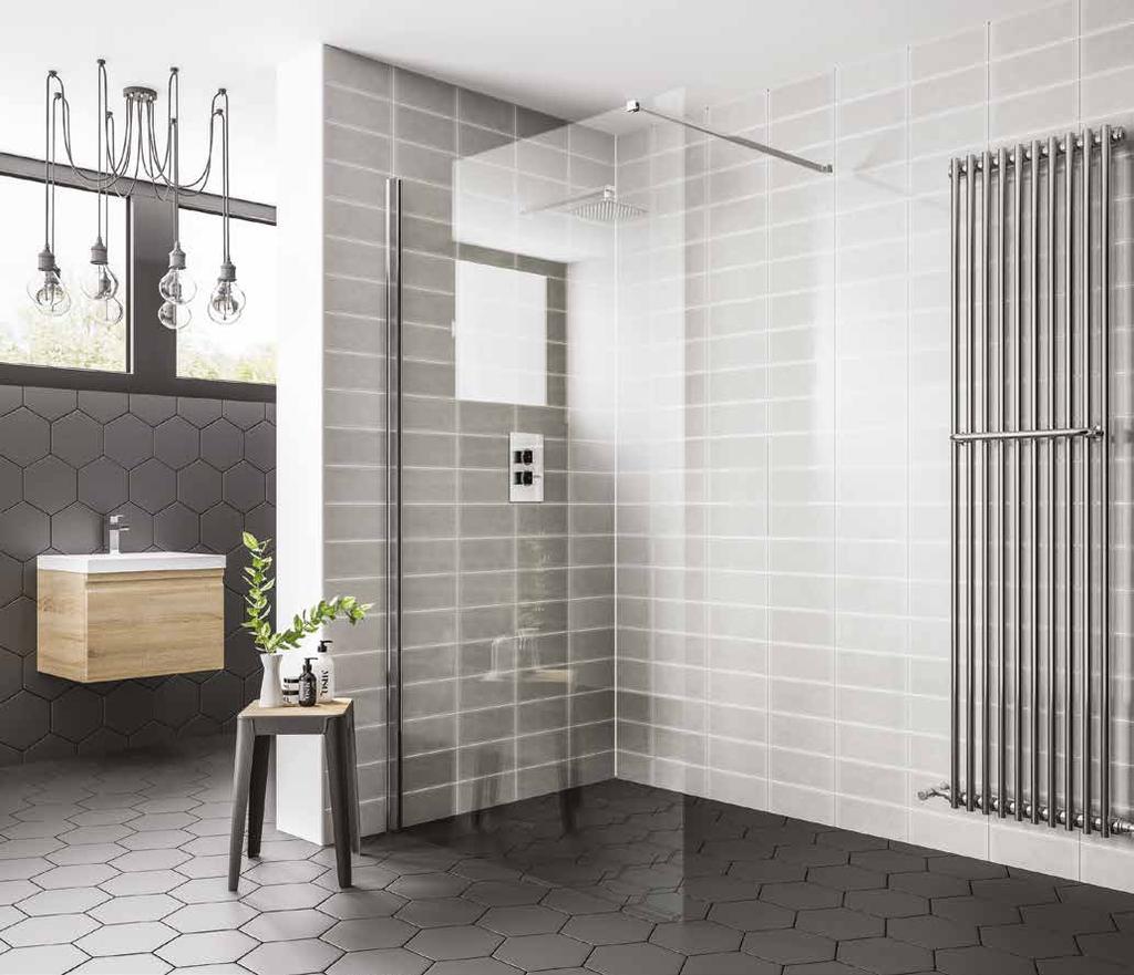 6mm WETROOM 14 The 6mm Wetroom is a stylish and versatile new addition to our Destini range. At 1950mm high it boasts a minimalist design, 6mm toughened safety glass and new minimal support arm.