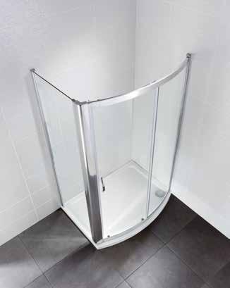 25 Bow Fronted Slider BOW FRONTED SLIDER IDENTITI 6mm toughened safety glass Polished silver, bow fronted design 1900mm high