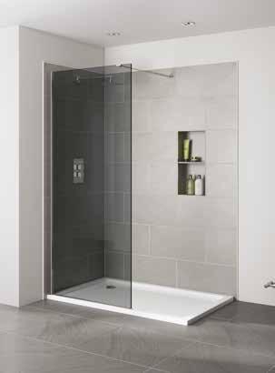63 10mm Wetroom 10MM WETROOM PRESTIGE FRAMELESS 10mm toughened safety glass Polished silver 2000mm high Stainless steel support arm Suitable for tray or wetroom