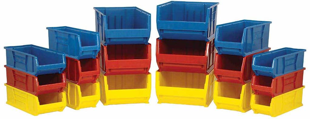 Optional dividers maximize flexibility and keep contents organized. Wide stacking ledge and anti-slide lock keep stacked bins steady and prevent forward shifting.