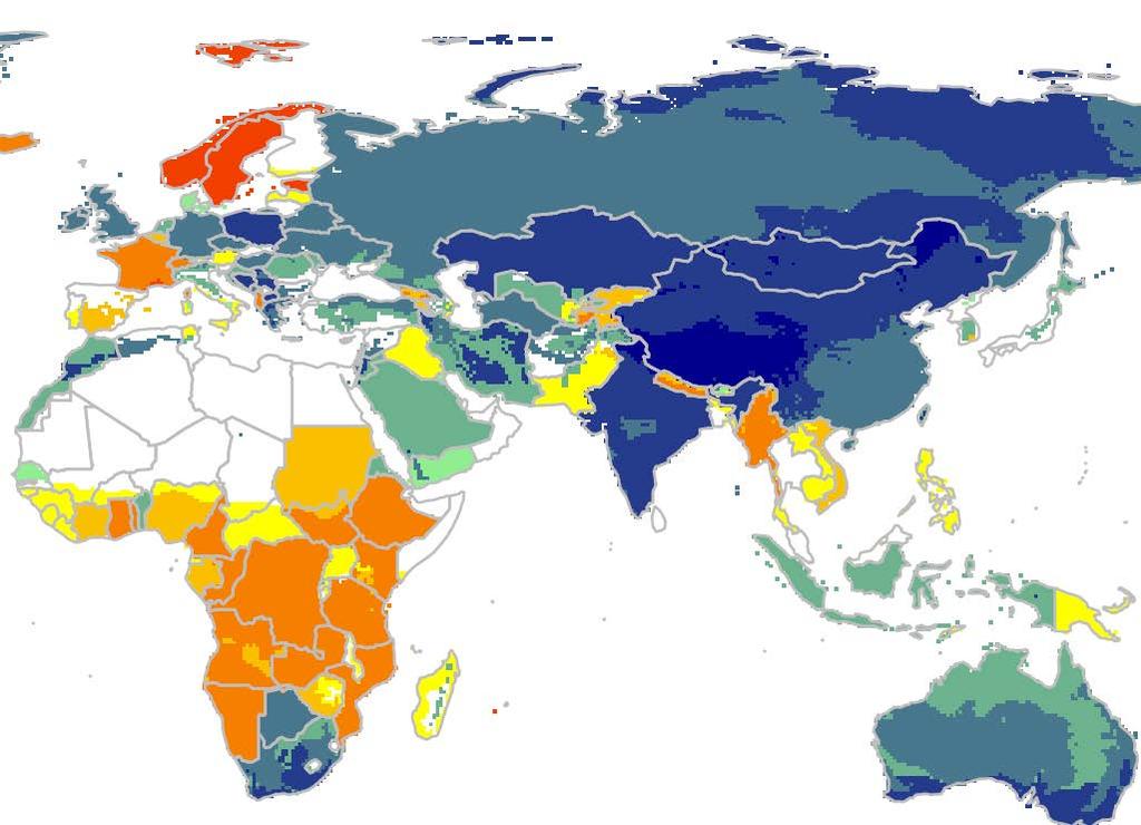 Digitalization and Life Cycle Engineering LCDE_Lab: Using geographical visualization in Life Cycle Assessment LCA world map for selected countries; climate change Scenario "Commuter,