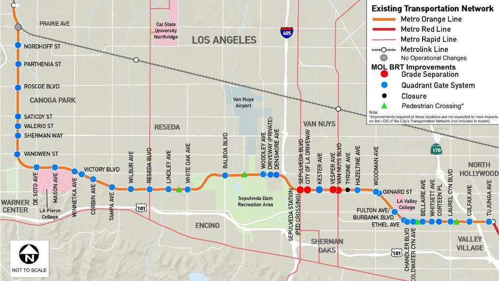 Orange Line BRT Improvements Gating at up to 35 crossings Grade separation and BRT aerial station at Van Nuys, with closure