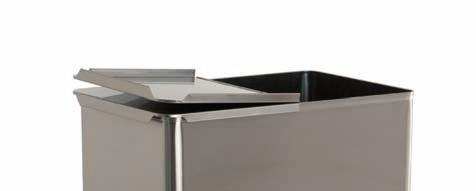 WHEELED WASTE COLLECTORS AISI 304 stainless steel waste container, brushed finish Watertight pressed bottom with no sharp edges Lid: 1/2 fixed + 1/2 opening All-round rubber trim Two fixed and two