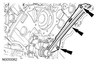 36. Install the LH primary timing chain guide and the 2 bolts. Tighten to 10 Nm (89 lb-in). 37.