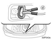 The recommended connecting point is shown in the following illustrations: Connecting point 50p043a CAUTION When making the connections, to avoid serious injury, do not lean over the battery or