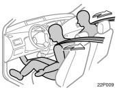 CAUTION Front seat belt pretensioners 46 22p008 To connect the extender to the seat belt, insert the tab into the seat belt buckle so that the PRESS signs on the buckle release buttons of the